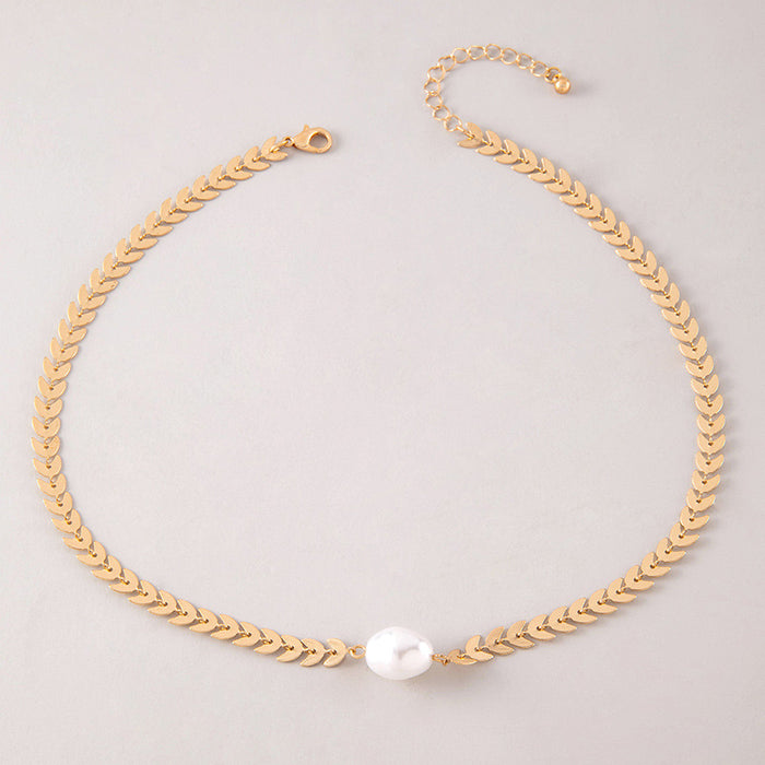 Baroque Pearl Airplane Chain Necklace - Irregular Geometric Design