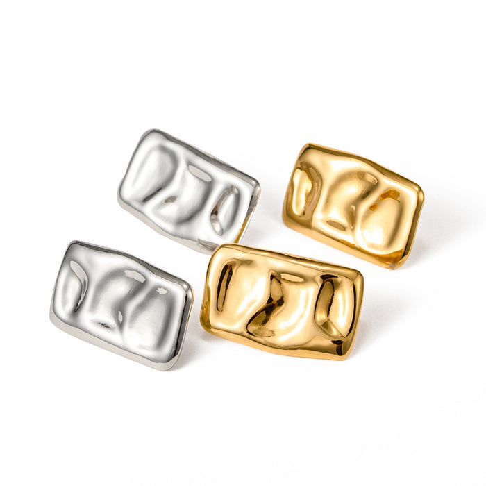 18K Gold Stainless Steel Hammered Square Earrings - Minimalist Titanium Steel Non-Fading Jewelry