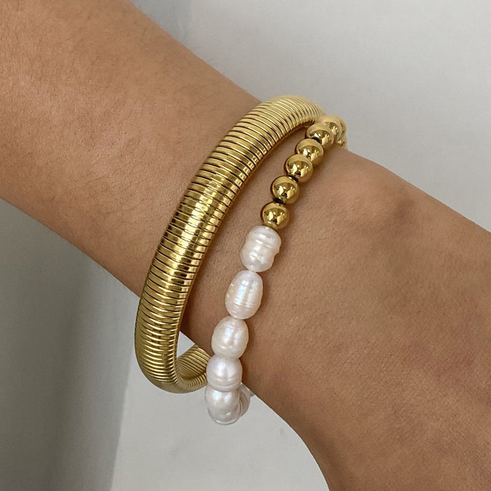 Pearl bracelet, high-end niche spring bracelet, 18k gold titanium steel jewelry