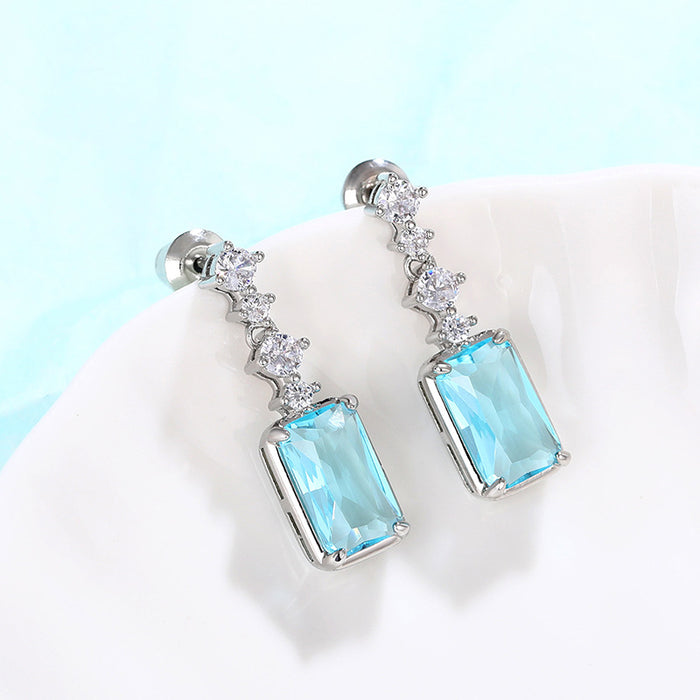 High-grade rectangular earrings, elegant medium-length earrings