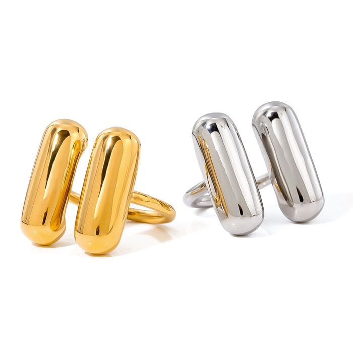 18K Gold Stainless Steel Wave Pattern Open Ring - Minimalist Design