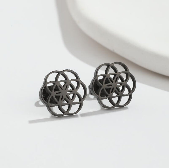 Pendientes de acero inoxidable con forma de flor geométrica: joyas elegantes y chic de acero inoxidable 316