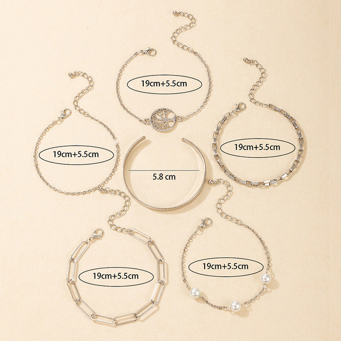 Bohemian Pearl Bracelet Set - Tree of Life Ethnic Style Six-Piece Bangle Set