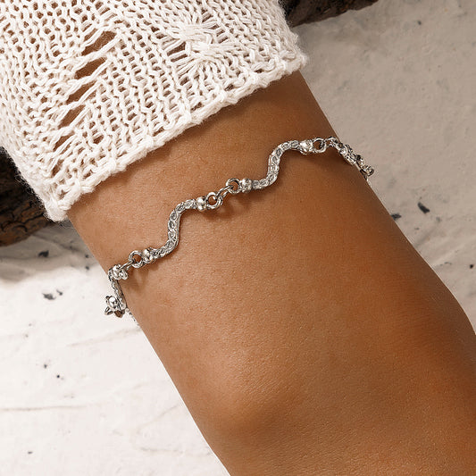 Wave Crystal Bracelet - Silver Lock Cold Wind Diamond Snake Single Layer Bracelet