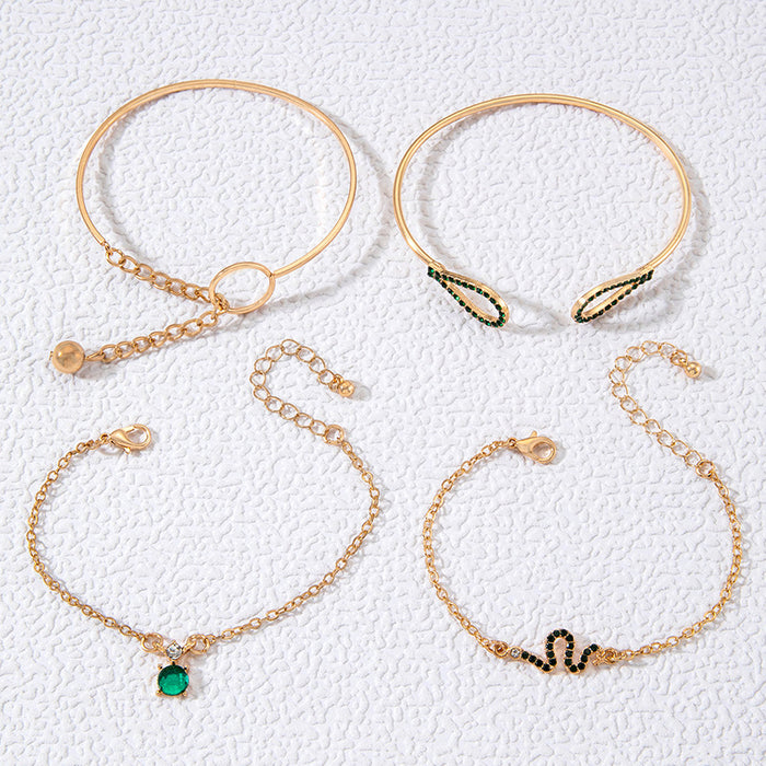 Conjunto de pulseras serpentinas con incrustaciones de diamantes de moda: colección de joyas huecas geométricas