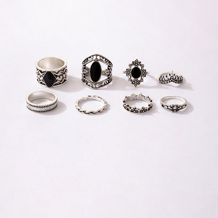 Black oil drip vintage hollow ring 8-piece set