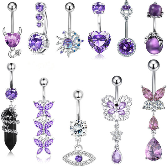 Purple Stainless Steel Butterfly Curved Barbells for Navel - wallojewerly 