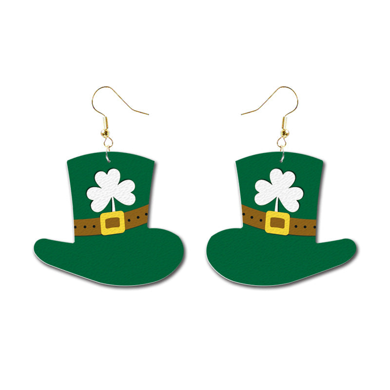 St. Patrick's Day Glitter Earrings with Green Polka Dot and Flower Hat - wallojewerly 