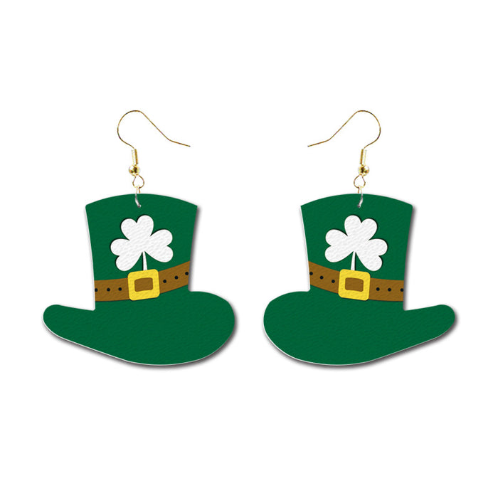 St. Patrick's Day Glitter Earrings with Green Polka Dot and Flower Hat