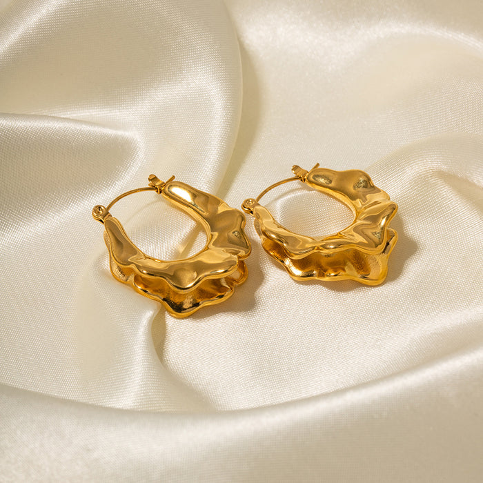 High-End 18K Gold-Plated Stainless Steel Skirted Hoop Earrings - French Style Jewelry for Women