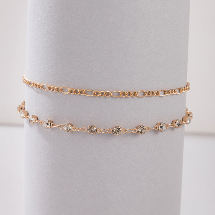 Crystal Double-Layer Anklet with Simple Chain Design