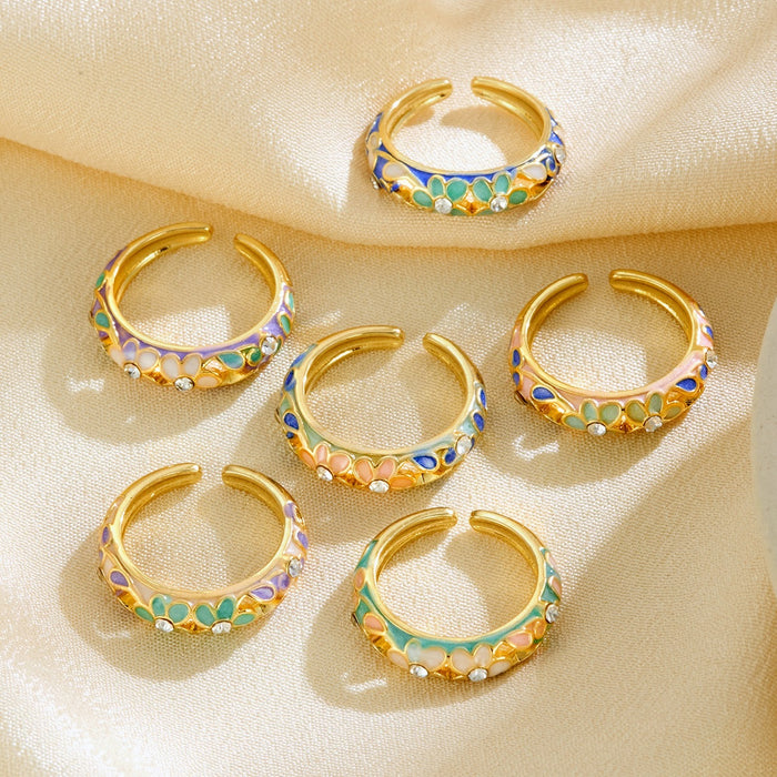 Wholesale dripping flower diamond-encrusted open rings