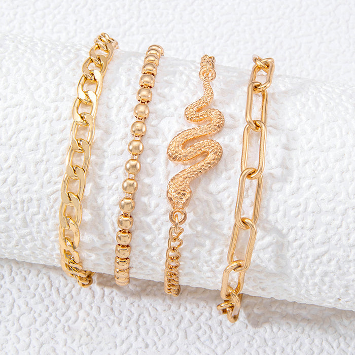 Trendy Snake Multilayer Bracelet Set - Punk-Style Geometric Jewelry