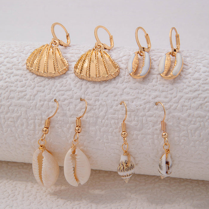 Bohemian jewelry beach shell ear hook three-piece alloy conch earrings