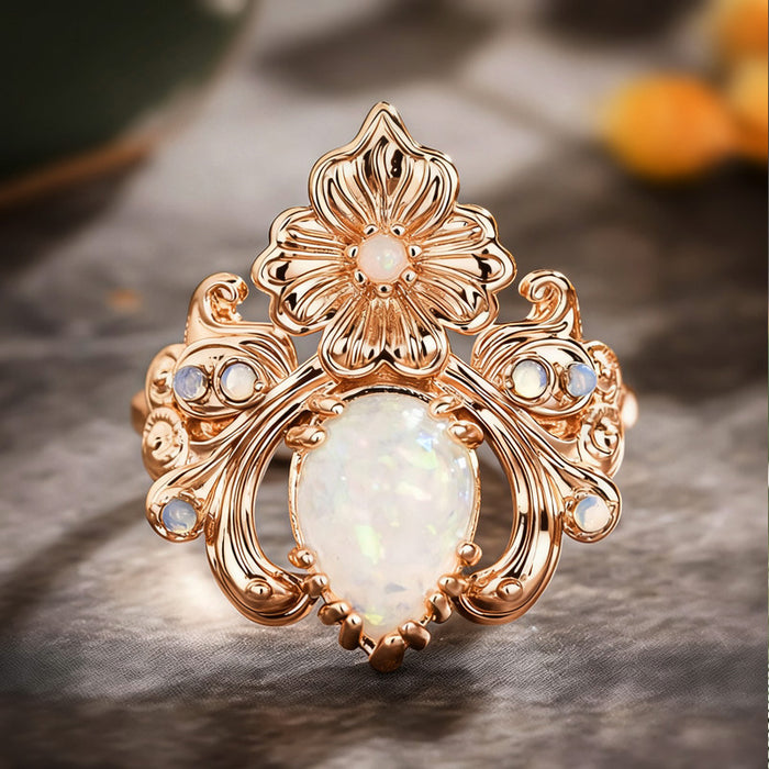 Women's teardrop micro-inlaid imitation opal forest style small fresh ring