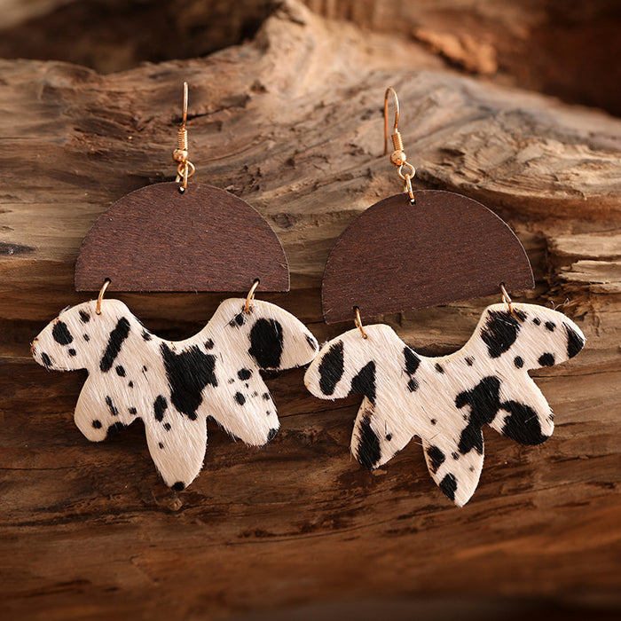 Wooden Leaf Leopard Earrings