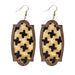 Vintage Floral Print Cowhide Earrings with Cross and Geometric Teardrop Wood Elements - wallojewerly 