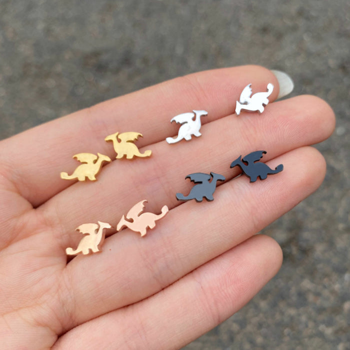 Dinosaur Stainless Steel Stud Earrings - Fun and Creative Jewelry with a Playful Design