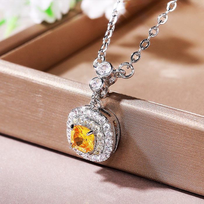 Luxury Yellow Diamond Zircon Pendant Women's Clavicle Necklace