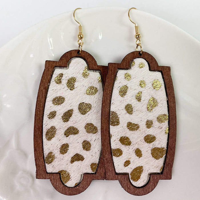 Wooden leopard print earrings