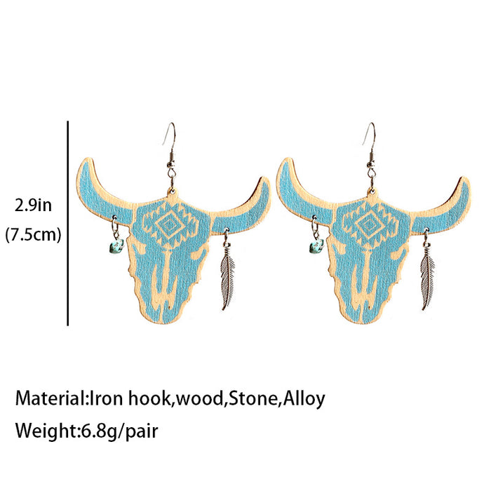 Wooden bull head earrings