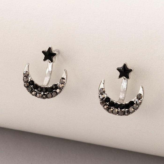 Black diamond star moon earrings geometric crescent earrings