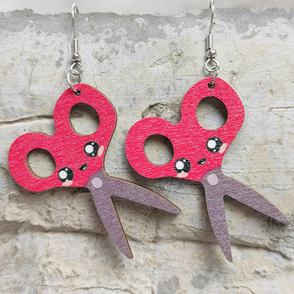 Wooden scissor earrings