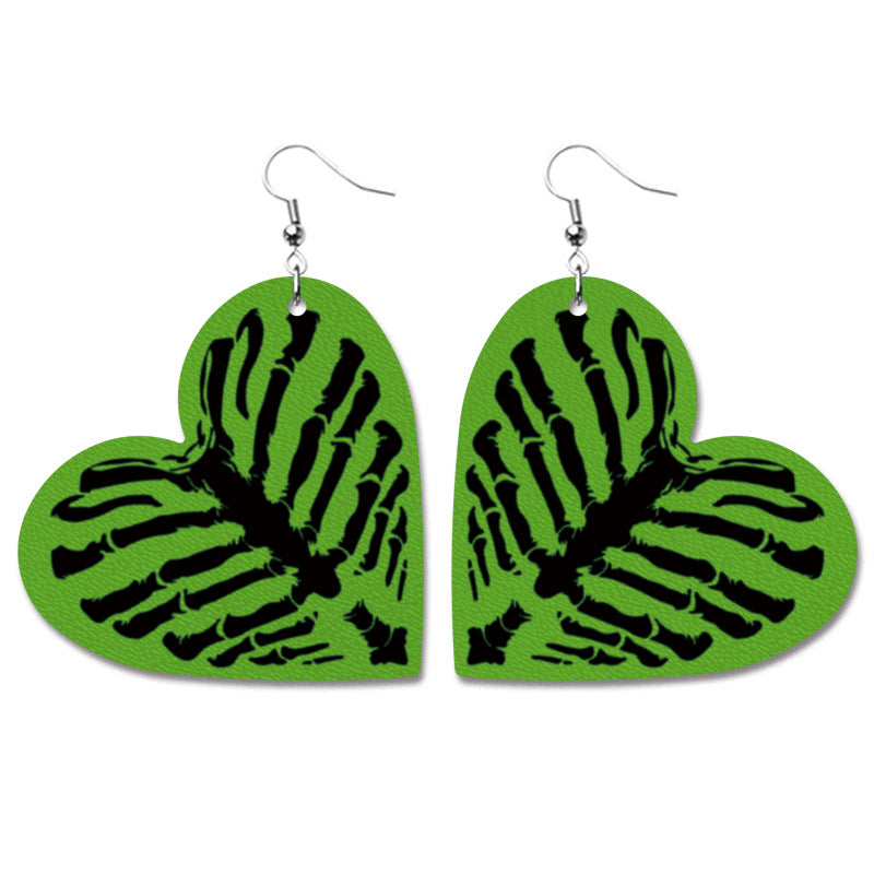 Creative Halloween PU Leather Earrings with Pumpkin and Bat Design - wallojewerly 