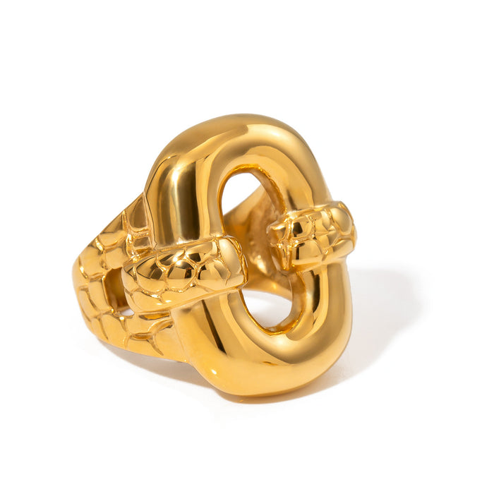 Modern 18K Gold Plated Stainless Steel Ring with Wavy Pattern