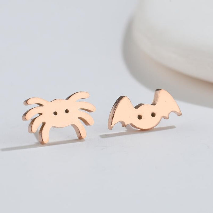 Mini funny earrings, European and American Christmas Halloween stainless steel pumpkin skull spider earrings wholesale