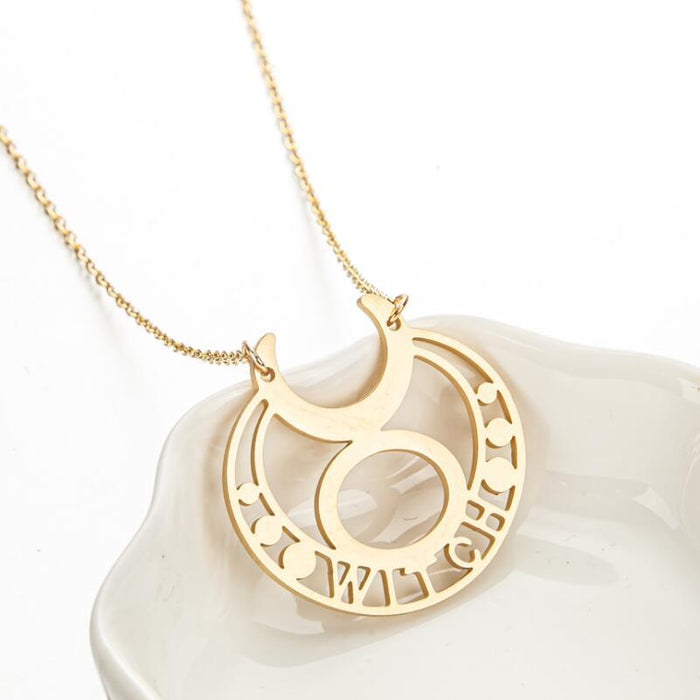 Goddess witch pendant necklace, geometric simple retro letters WITCH moon clavicle chain spot