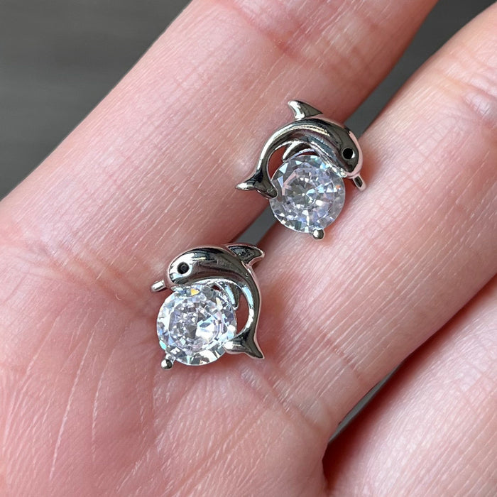 Micro-paved Zirconia Dolphin Earrings