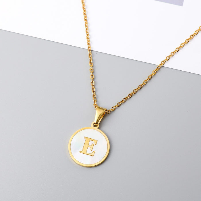 Round shell letter necklace, 18K stainless steel clavicle chain wholesale