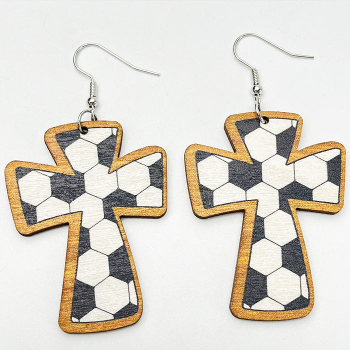 Wooden Cross Ball Earrings