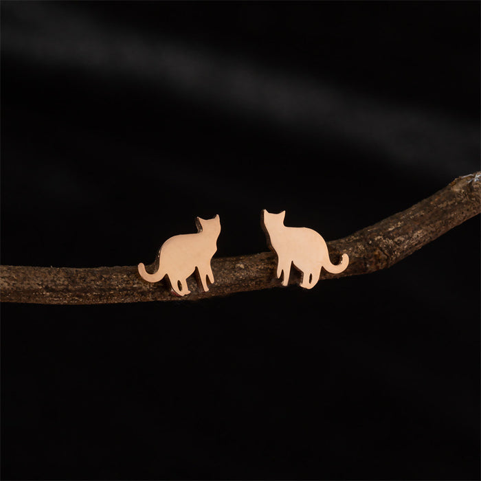 Cat Stainless Steel Stud Earrings - Cute and Minimalist Animal Jewelry