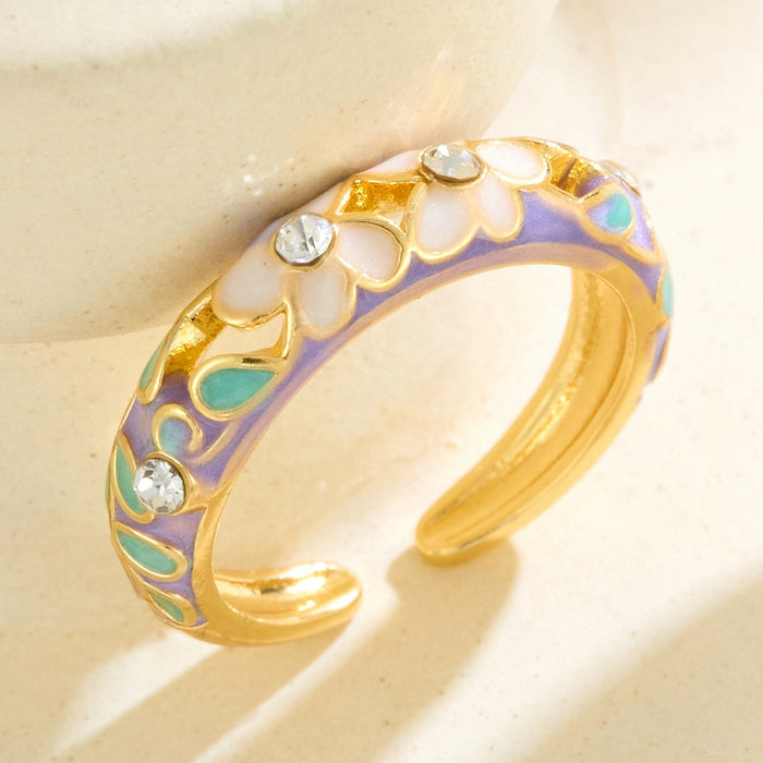 Wholesale dripping flower diamond-encrusted open rings