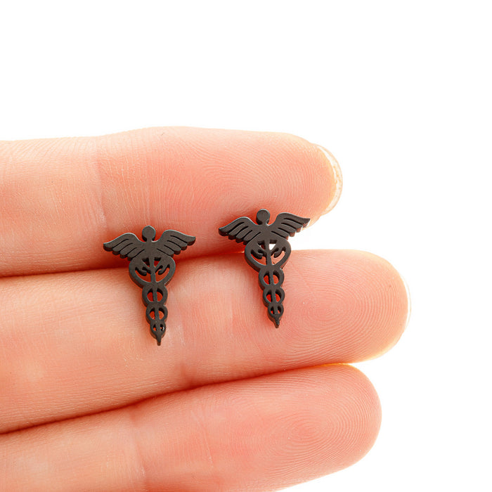 Snake Caduceus Wings Earrings, Vintage Stainless Steel Fashion Medical Symbol Nurse Doctor Titanium Steel Jewelry Wholesale