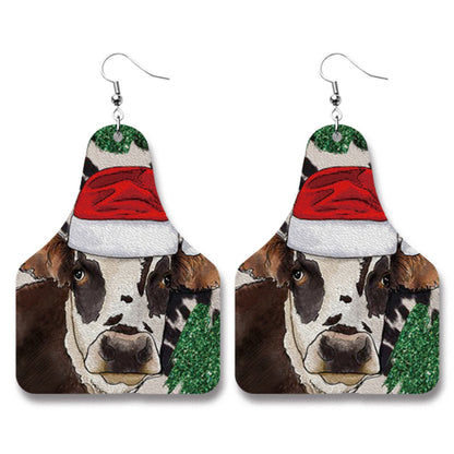 Christmas Farm Animal Western Sunflower PU Leather Earrings