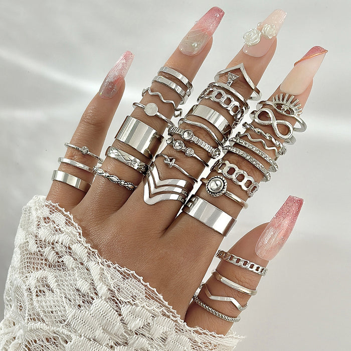 Nuevo conjunto de anillos geométricos de múltiples articulaciones: anillos de diamantes con forma de corazón y ojo de moda, colección de 31 piezas