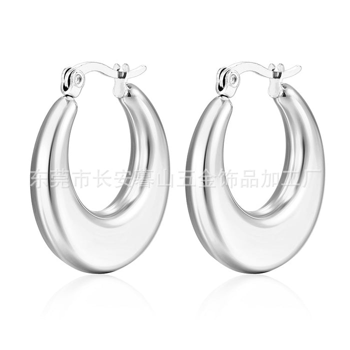 Oval earrings, simple and cool style, stainless steel earrings