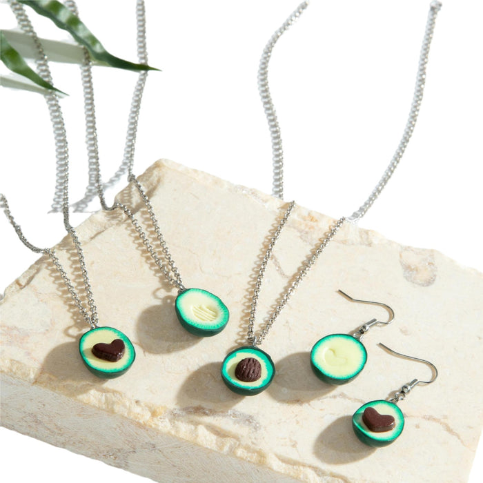 Fresh Avocado Heart Necklace and Earring Set