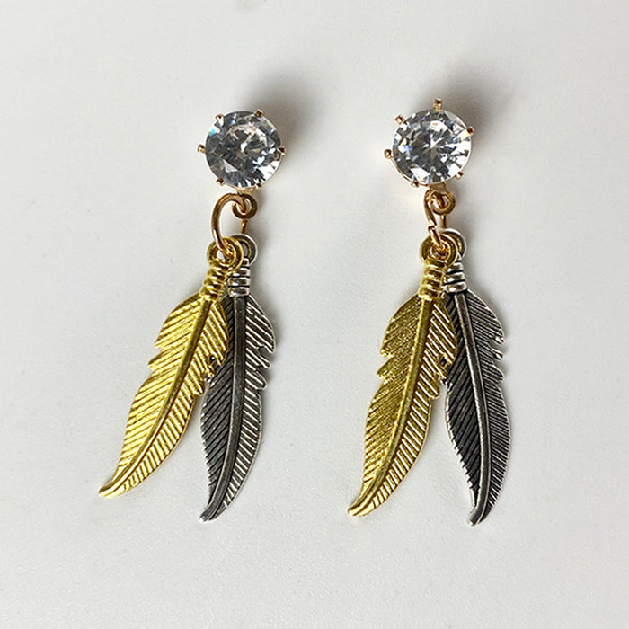 Western Vintage Feather Earrings with Zircon Long Pendant Design