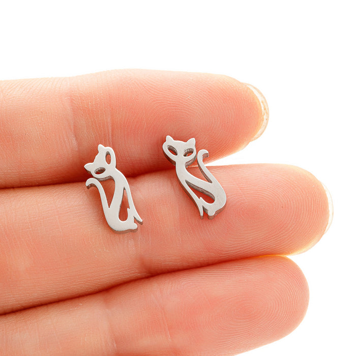 Cat Design Stainless Steel Stud Earrings - Creative and Fashionable Animal Jewelry