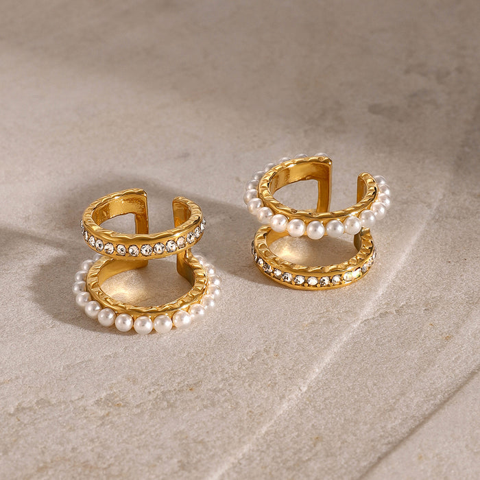 Double Layer Pearl Clip Earrings - Unique High-End Design C-Shaped Jewelry