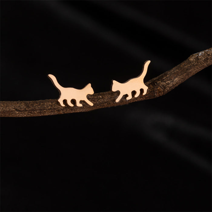 Pendientes de acero inoxidable con forma de gato que camina: joyas divertidas y divertidas con forma de animal