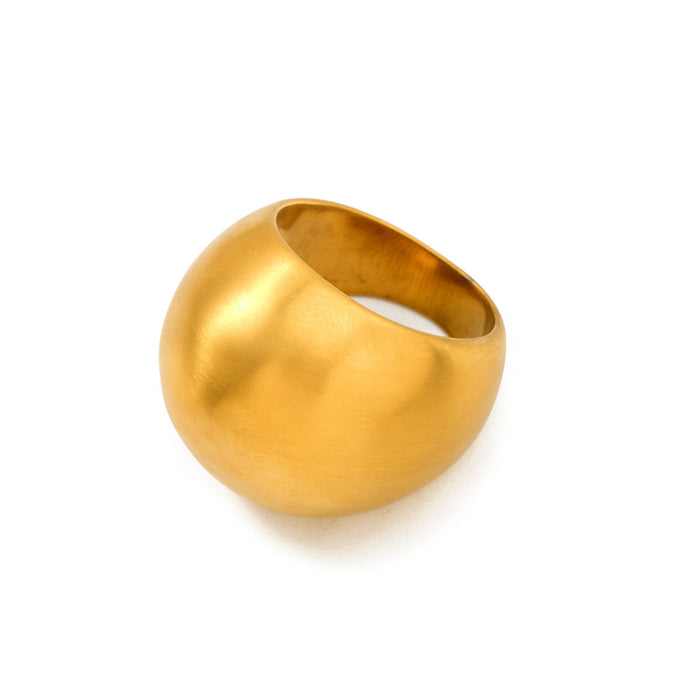 18K Gold Stainless Steel Hammered Texture Ring with Wave Pattern