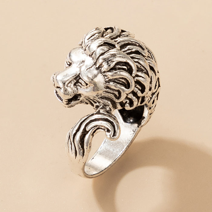 Lion head retro animal exaggerated ring