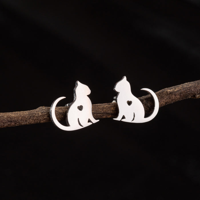 Pendientes asimétricos de acero inoxidable con forma de gato y perro: joyas de animales adorables y divertidas