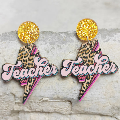 Wooden Teacher Letter Earrings