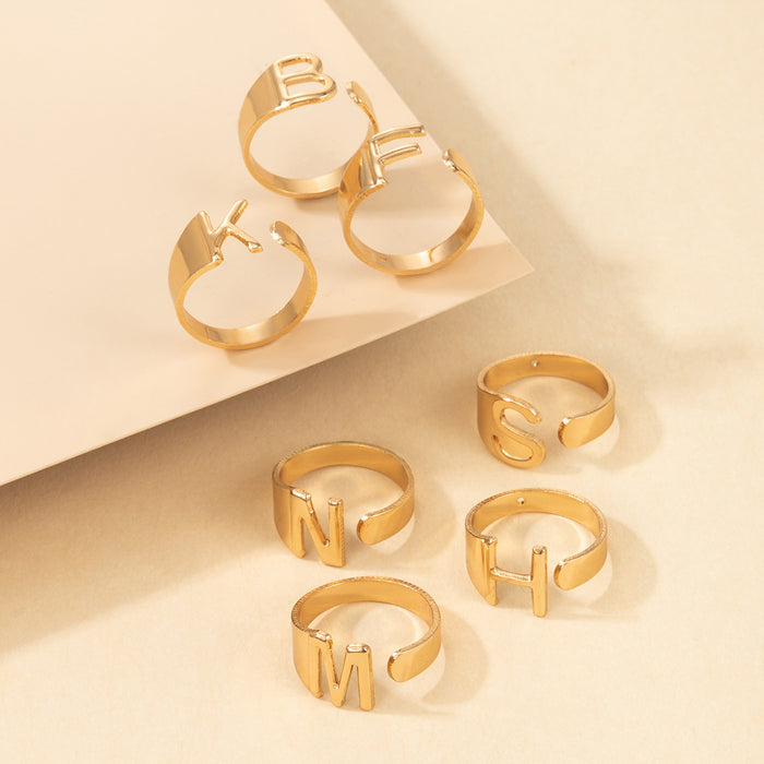 English letters simple gold 7-piece ring set